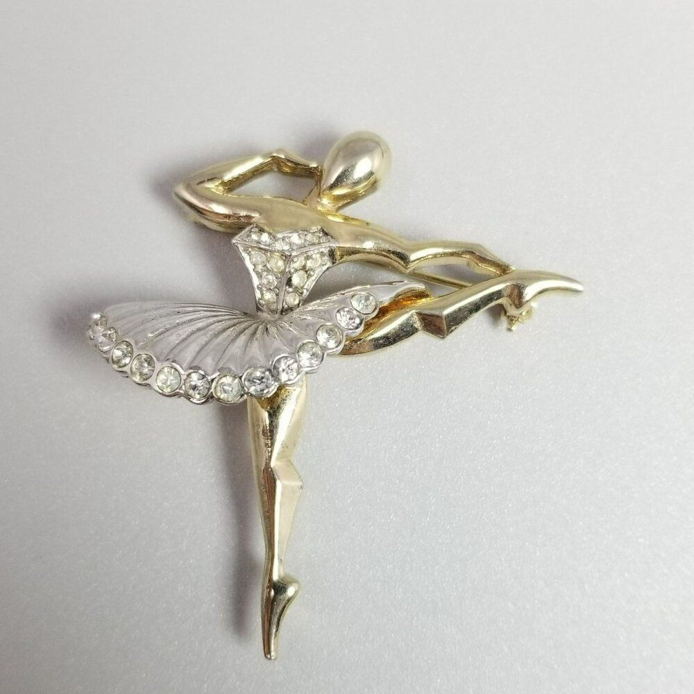 Vintage Ballerina Dancer Rhinestone Gold Plated Ballet of Jewels Brooch Unsigned - Picture 2 of 7